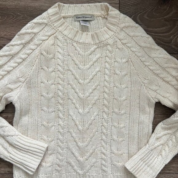 COTTON EMPORIUM White Cable Knit Crewneck Knit Pullover Sweater Size Small - Picture 10 of 15